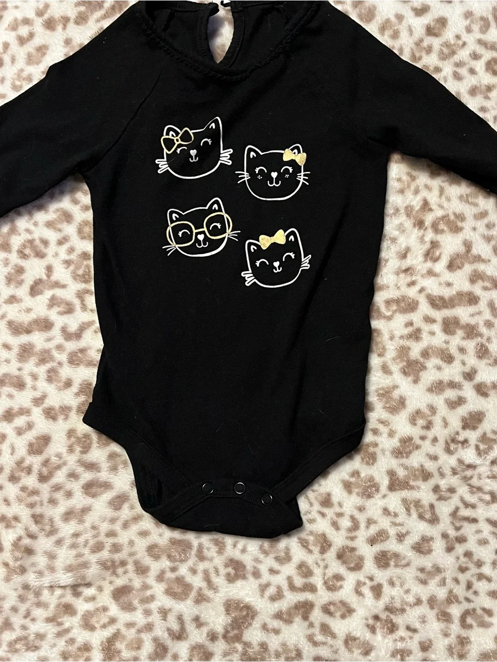 Garanimals Black Tee with Gold-Accent Kitten Faces